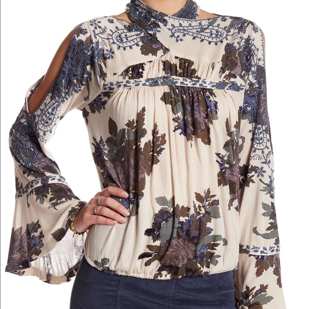 Free People boho cold shoulder linen top